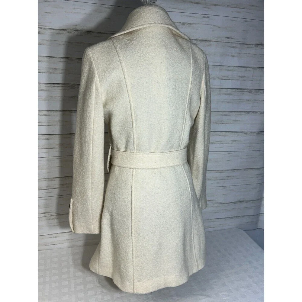 VIA 100% Boiled Wool Viscose Ivory White Size 8 Womens Long Jacket Coat spiga